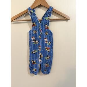 VTG Disney Babies Overalls Infant NB-6M Blue Mickey Mouse Donald Pluto Corduroy